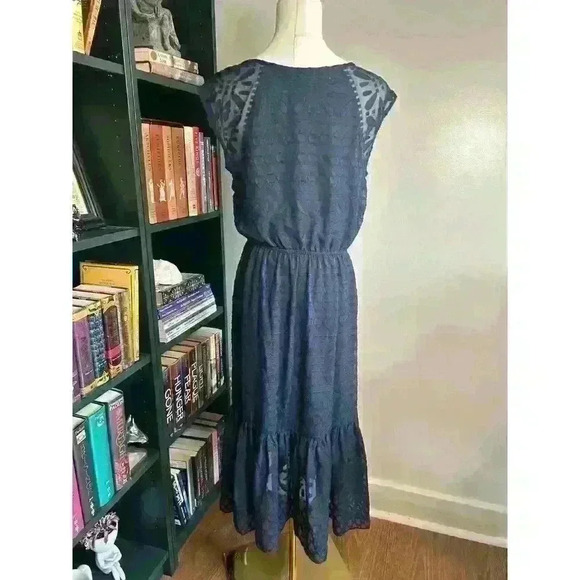 Beautiful Tommy Hilfiger Women's Navy Blue Chiffon Flounce Dress Size 4 - Picture 4 of 6